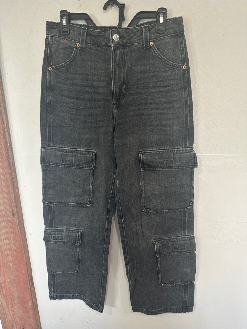 Divided Black Washed Cargo Wide-Leg Jeans